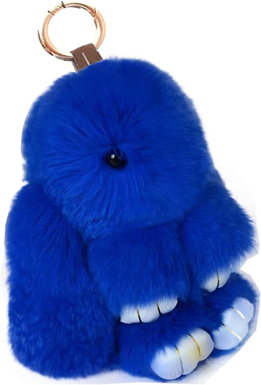 Soft Cute Rabbit Fur Pom Pom Keychain Fluffy Real Rex Bunny Keychain Decoration