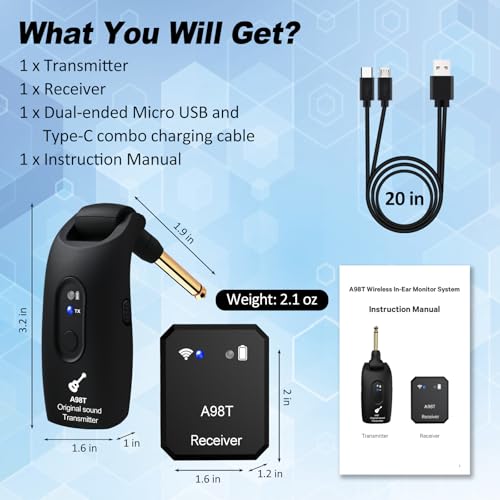 INGPARTNER Wireless in Ear Monitor System 2.4GHz Wireless IEM System with Transmitter, Clip on Receiver Auto-Pairing in-Ear Monitoring for Studio, Guitar, DJ, Live Performance