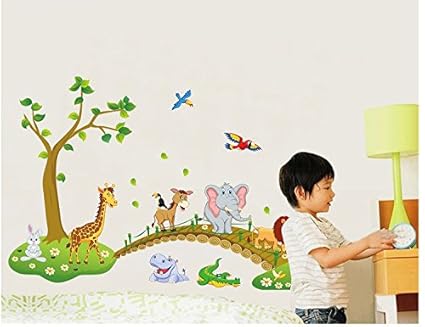 Asmi Collections Wall Stickers Tree Animals Over The Bridge ABC1041
