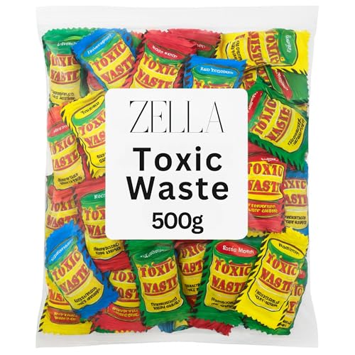 Zella Toxic Waste 500g - Sour Sweets in Bulk Cheap Extra Tangy Candy Mix in Clear Bag | Retro Pick n Mix Treats for Kids & Adults | Party Bag Filler Gift Jar Sweet Table Favours