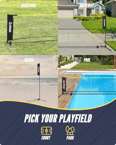 Patiassy 17ft Volleyballnetz Mit Stangen, Badminton Netz Set Mit 4 Badmintonschlägern 3 Gänsefederbälle 1 Volleyball Für Outdoor Höhenverstellbar