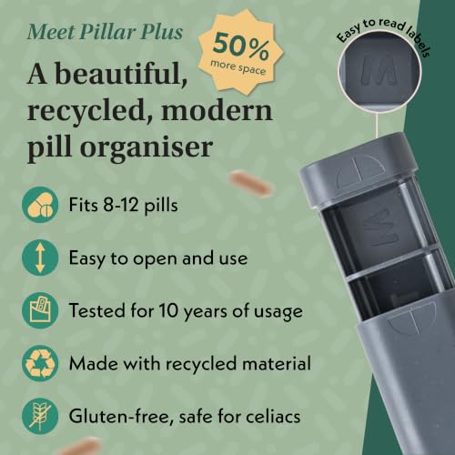 Image of Pillar Plus - Aesthetic 7 XL Day Pill Organizer | BPA-Free Wheat Straw Medicine Case | Pretty Travel & Home Tablet Vitamin Organizer | Cute Weekly Pill Box | Travel Medicine Organizer (Slate Grey)