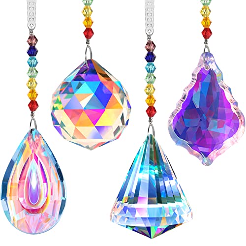 4 Pieces Crystal Suncatcher Colorful Crystal Chandelier Pendant Dragonfly Rainbow Create Hanging Ornament Window Prism Ornament for Valentine's Day Wedding Plants Cars Decor (Delicate Style)