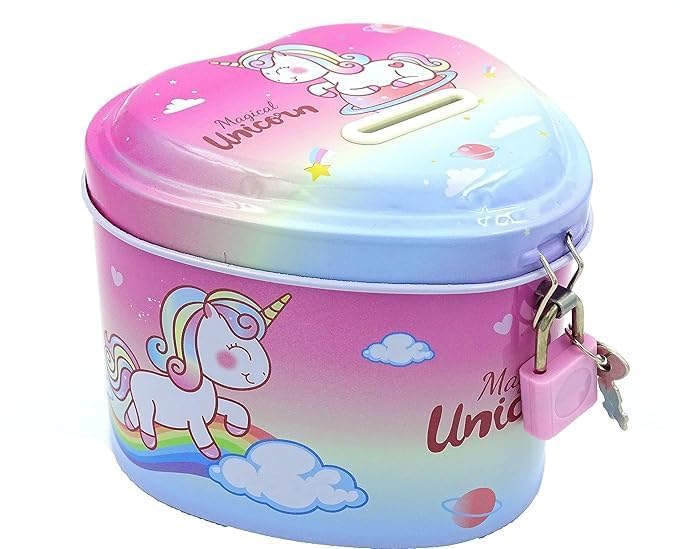 Image of Sajani Cute Cartoon Creative Portable Piggy Bank, Money Saving Box with Combination Lock, Mini Coin Bank Gifts for Boys and Girls, Best Return Gifts for Kids (Pack of 1) (Heart - Rocket)