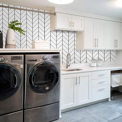 LXCREAT Black and White Peel and Stick Wallpaper for Laundry Forgiving Removable Stripes Contact Paper 17.71
