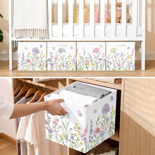 Boîtes de rangement jardin floral coffre à jouets fille papillon fleurs pastel