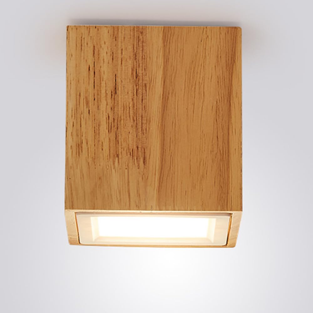 Drewniana Sufitowa, Sufitowa Półpłaska, Do Przejścia, Drewniana Sufitowa W Stylu Vintage, Sufitowa W Stylu Rustykalnym, Oświetlenie Sufitowe Do Korytarza, Balkonu I Szafy/Square4000K/10 Cm