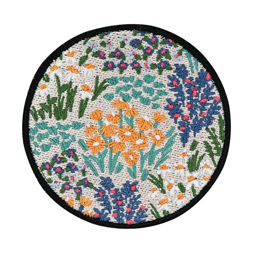 Finally Home Parche con cierre adherente – Prado de flores redondo | Coloridas parches, parches de flores, insignia natural hippie