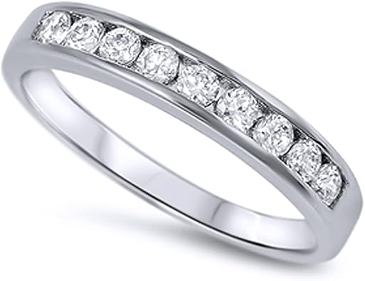Sterling Silver Round CZ Channel Set Half Eternity Ring Band Anniversary Ring 4MM Size 3 to 12