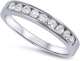 Sterling Silver Round CZ Channel Set Half Eternity Ring Band Anniversary Ring 4MM (Size 3 to 12)