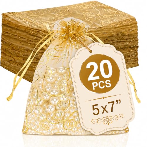 Image of XCLUSY 20PCS (13X18CM)(5x7 inchINCH) Potli Bags for Gifting - Multipurpose Wedding Return Gift Bags | Party Favour, Birthday, Anniversary, Festive Packing Pouches | Organza, Cloth, Brocade, Fancy Luxury Goodie Bags