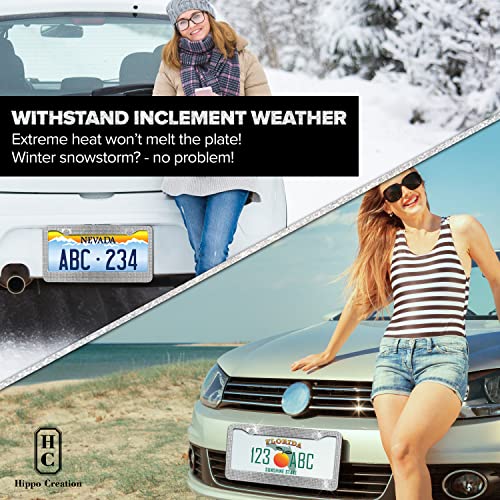 Handcrafted Acrylic Bling License Plate Frames For Women, Men | 2 Pack Bedazzled Cover With Glittery Screw Caps | Stainless Steel Clear Crystal Sparkle License Plate Frame/Cover (Crystal) #TOP3