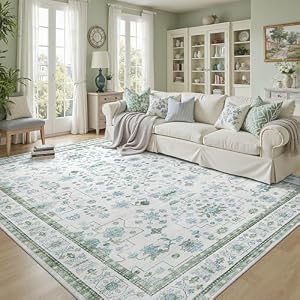 DCX Machine Washable Blue Entryway Rug 2x3, Non Slip Stain Resistant Vintage Floral Rug for Kitchen Bathroom Front Door Throw Rugs Indoor, Soft Low Pile Small Rugs for Entry