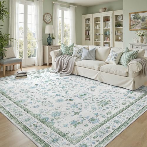 DCX Machine Washable Blue Entryway Rug 2x3, Non Slip Stain Resistant Vintage Floral Rug for Kitchen Bathroom Front Door Throw Rugs Indoor, Soft Low Pile Small Rugs for Entry
