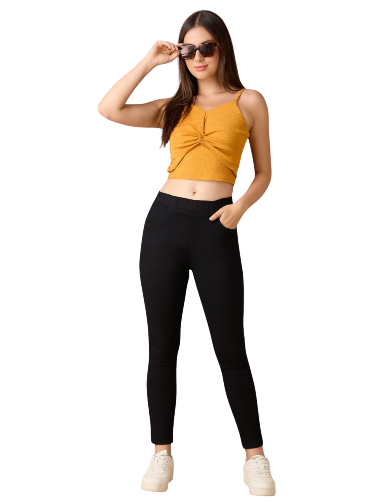 4f 4 flies 4FLIES Women’s High Waist Jeggings | Super Combed Slim Fit Ankle-Length Pants with Elastic Waistband | Comfortable Denim Look Leggings for Casual, Travel & Office Wear-picture-31