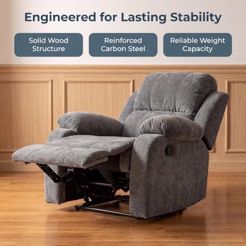 Image of Manual Single Lounge Recliner Chair with Adjustable Backrest, Gray | Manual Chenille Recliner Chair, Adjustable Backrest, Stable Heavy‑Duty Build,Comfortable Chenille Fabric