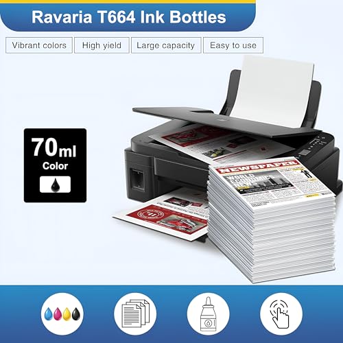 Image of T664 Compatible Ink for Ep L100, L110, L130, L200, L210, L220, L300, L310, L350, L355, L360 L361, L365, L380, L385, L405, L455, L485, L550, L555, L565 Printer (T664 Black 2 Pcs)