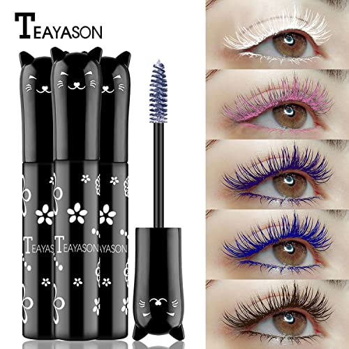 Colored Mascara For Eyelashes, Blue White Black Purple Colorful Mascara Waterproof Long Lasting Thick Mascara Rainbow Color Fiber Charming Masacara Charming Voluminous Mascara For Women Eye Makeup (White) #TOP3