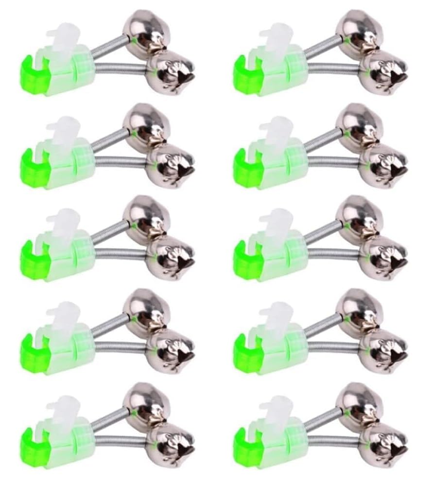 10 Pcs Silver Fishing Rod Bells Double Bell 1.89 Inch Green Galvanized Fish Bite Alarm Portable Reusable Bite Indicator for Night Fishing Bite Indicators