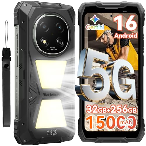 Blackview Rock 2 Pro Outdoor Handy Ohne Vertrag, Android 16 Outdoor Smartphone 5G 32GB+256GB, 6.67' HD+ Display 120Hz 15000mAh IP69K, 16MP AI Kamera, NFC/OTG/GPS/Gemini AI/Glove Mode 2.0
