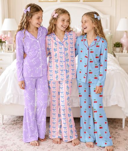 Petite&Me Girls Pajamas, Long Sleeve Button Up Set with Flared Pants 6T-14T | Halloween Prints, Ultra Soft & Lightweight, Machine Washable, Classic Button-Up Top, Trendy Flared Pants - image 3