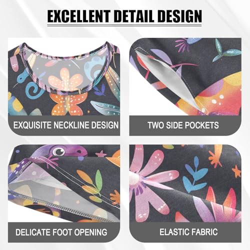 ALAZA Lizard Floral Black Pajamas Short Sleeve 2 Piece Sleepwear Top and Bottom Pajama Set Unisex4