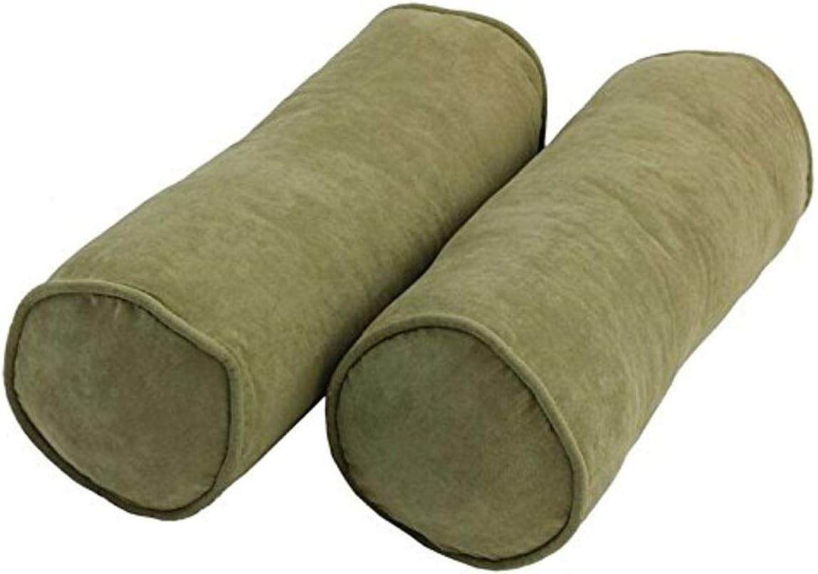 Blazing Needles Corded Microsuede Bolster Pillow, 2 Count (Pack of 1), Sage Green