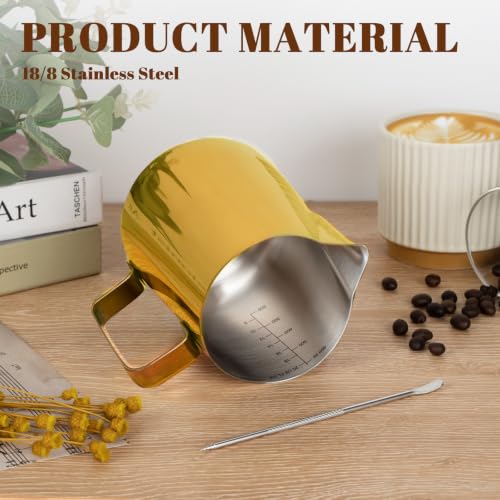 Image of Amrules Milk Frothing Pitcher 20oz Frother Cup Barista Tools, Gold