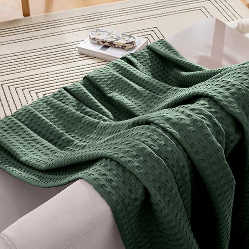 Image of Elegant Comfort Premium 100% Cotton Waffle Blanket - Lightweight Breathable Waffle Weave Bed Blanket - Soft and Warm All Season Blanket for Couch, Sofa and Bed, TwinXL Size 68x90 Inches, Hunter Green