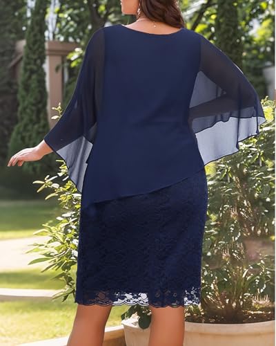 Plus Size Dresses Wedding Guest - Mother Bride Semi Formal Lace Cape with Chiffon Overlay Dresses4