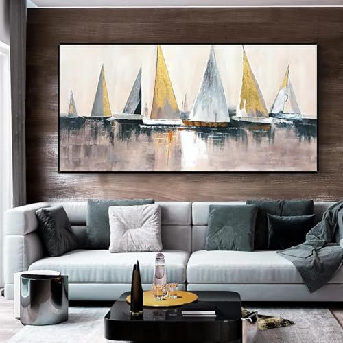 Tableau mer bateau à voile abstrait grand format déco chambre - 2