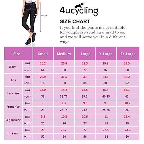 Bicycle Pants Women - 4ucycling Premium 3d Padded Breathable ¾ Cycling Tights - Maximum Comfort to the Thighs - Great for Competitive -Leisure Cycling,Black/Pink,WEIGHT:121-132Lbs HEIGHT:5'5-5'7 ft / L - Thumbnail 7