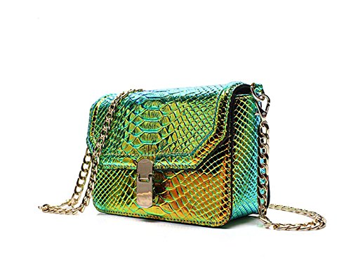 Yair Yangtz Holographic Snakeskin Crossbody Bag Shoulder Bag Women's Hologram Leather Purse (S Green)