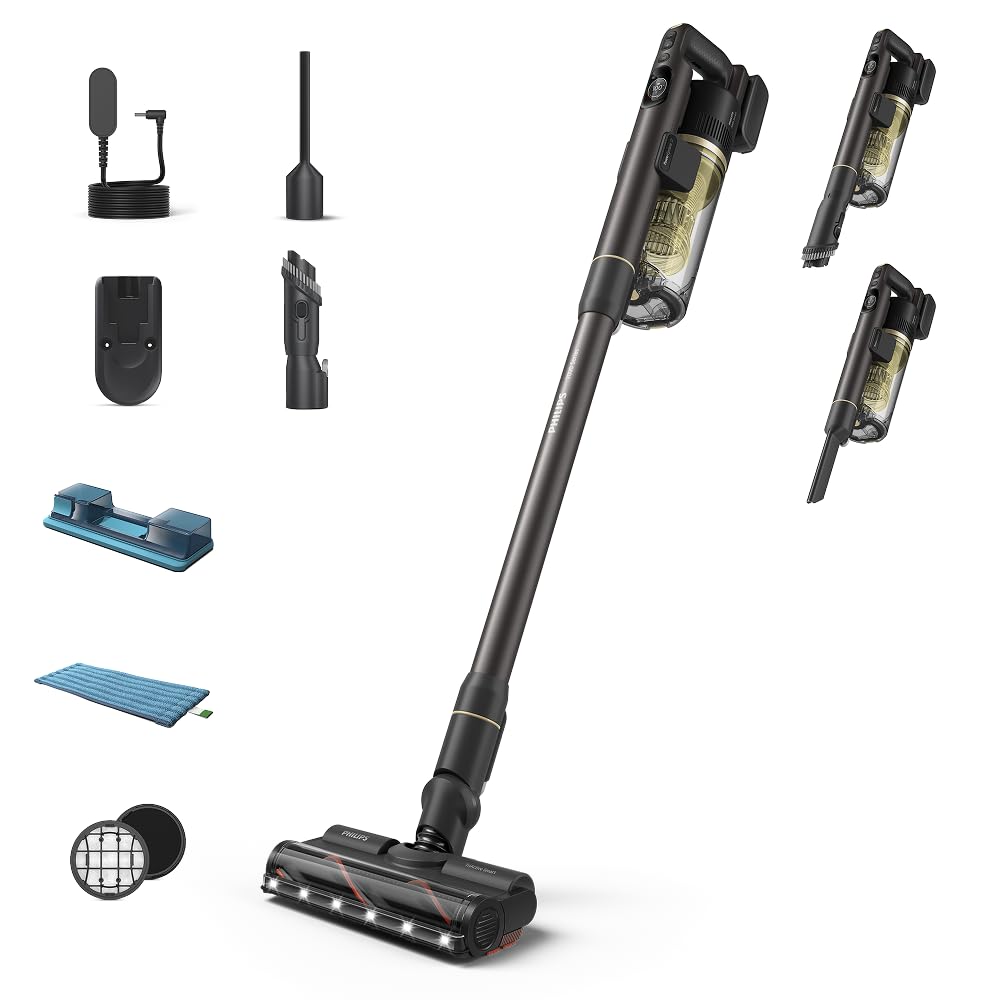 Philips SpeedPro Max Kablosuz Dikey Elektrikli Süpürge 7000 Serisi, 360° Güçlü Emiş, Maksimum 80 dk, Dolaşma Önleyici, Halılar ve Sert Zeminler İçin, 0 mm Kenar Temizleme, 2 LED Aparatı​ (XC7153/10)