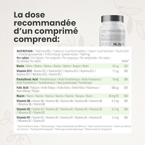Vitamin B-Komplex hochdosiert – Alle 8 B-Vitamine – Trägt zum Energiestoffwechsel, Nervensystem und zur Verringerung von Müdigkeit und Erschöpfung bei – 180 Tabletten – B1, B2, B3, B5, B7, B9, B12