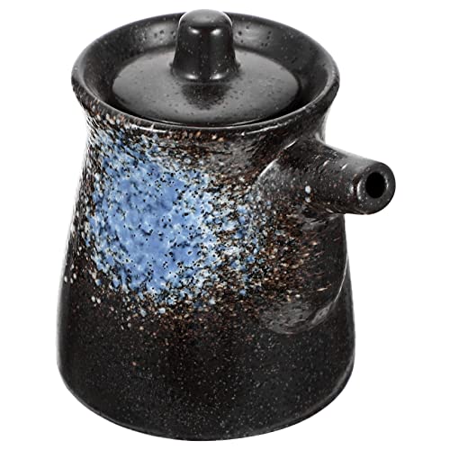 Yarnow Ceramic Soy Sauce Bottle with Lid Multi-Use Blue Vinegar Cruet for Kitchen Sushi/sashimi Easy-Clean & Leak-Proof Japanese Style Dispenser 10x8.5x7cm