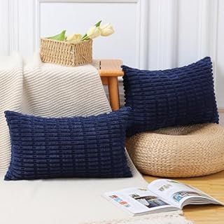 Madizz Pack of 2 Boho Striped Corduroy Throw Pillow Covers 18x18 Inch Beige Soft Decorative Cushion Cover for Sofa Bedroom Pillow Shell