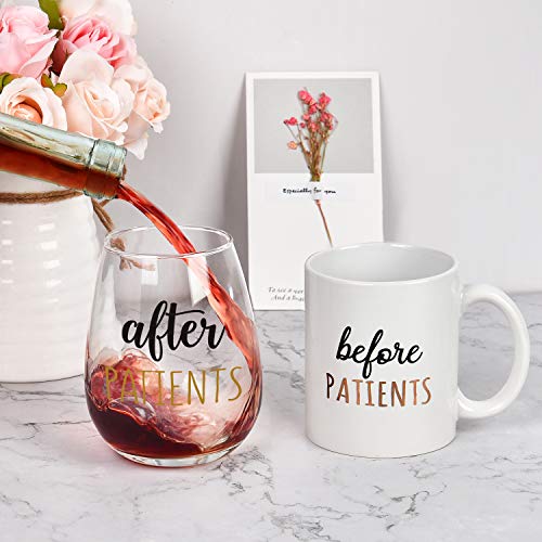 Gtmileo Before Patients, After Patients 11 Oz Coffee Mug And 15 Oz Stemless Wine Glass Set For Nurse, Doctor, Dentist, Dental, Physician, Hygienist #TOP2