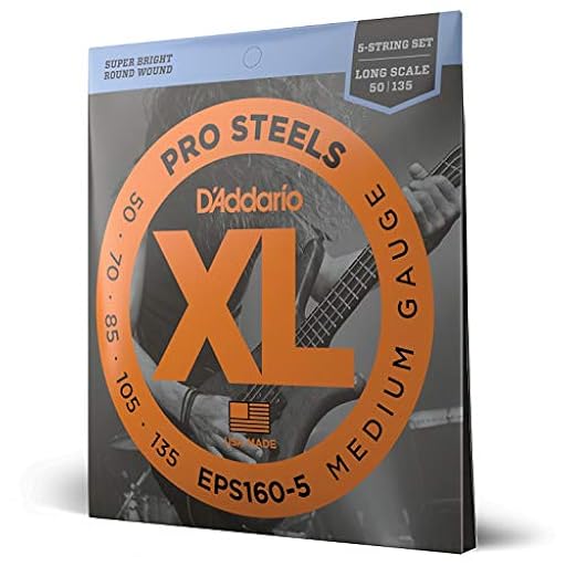 Cuerdas D´Addario para guitarra baja, XL Pro Steels, EPS160-5, escala larga, calibre medio 50-135, juego de 5 cuerdas, paquete de 1 | Ya disponible en tu tienda friki favorita! En mundofriki.es!