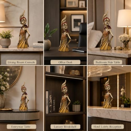 Image of ARMONIA Elegant Feminine Figurine, Gold and Copper Finish, 34 cm Decorative Statue with Embossed Details, Premium Home Decor