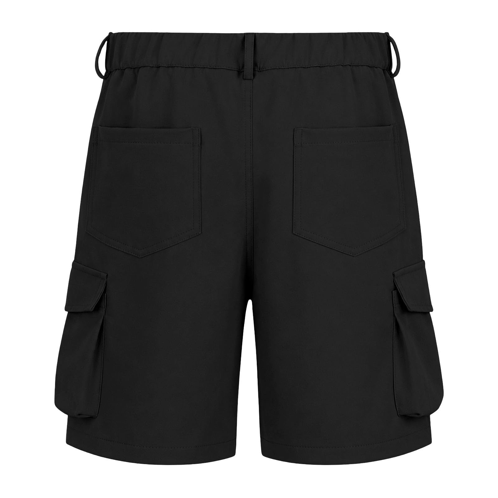 Generisch Kurze Hose Mädchen Sommer Bermuda Cargo Shorts Hohe Taille Cargoshorts mit Elastischem Bund und Taschen Wandershorts Einfarbige Knöpfen Stoffshorts Stretch Casual Cargohose Outdoor Golfhose