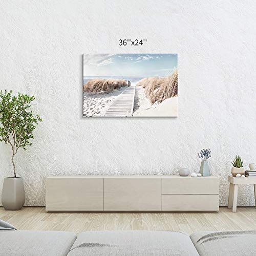 Beach Canvas Wall Art Prints: Coastal Seascape Picture Road to Beach Artwork Painting on Canvas for Living Room (36'' x 24'' x 1 Panel) - Image 3