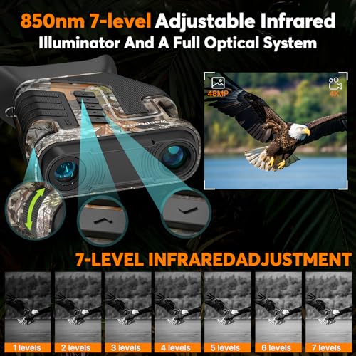 WOSPORTS 4K Night Vision Gogglesโ 10X Optical & 8X Digital Zoom, 64GB Card 1315FT Infrared Range, Rechargeable 5000mAh Battery, Ideal for Camping & Security โ Camo - Image 6