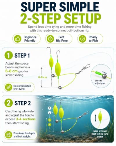 mevious Rig de Pesca Doble con Anzuelo Flotante Anti-Atrapado Pre-Amarrado miniatura 4