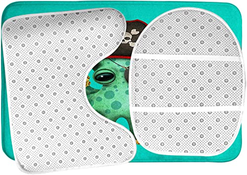 Badezimmerteppich-Set, 3-teilig, niedlicher grüner Baby-Oktopus-Pirat, waschbare Badeteppiche, rutschfest, mit Rückenpolster, Konturteppich und Toilettendeckelbezug – Bild 6