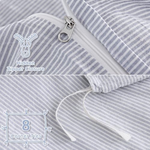 Image of TOCOMOA Blue Striped Duvet Cover Bedding Set 100% Washed Cotton Like Linen Feel Super Soft Comfy 3 Piece Pinstriped Comforter Cover Set (Queen 90 inchx90 inch, Comforter Not Included)