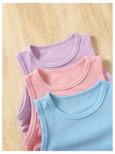 SOLY HUX Girl's Summer Ribbed Slim Fit Tank Shirts 3 Packs Sleeveless Basic Layering Crop Tops3