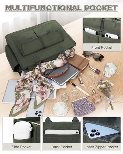 Image of coowoz Canvas Tote Bag for Women Work Tote Bags with Zipper Nurse Crossbody Bags Handbags Shoulder College Teacher Laptop Bag