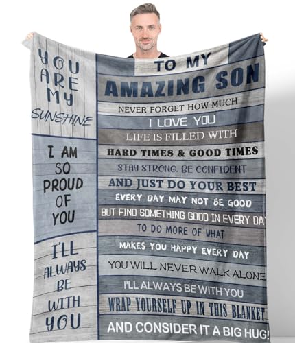 Noxkioy Manta de regalo para hijo, manta de regalo para hijo de 60 x 50 pulgadas, regalos para hijo de mamá, regalos para hijo de mamá, regalos de cumpleaños para hijo, regalos de cumpleaños para