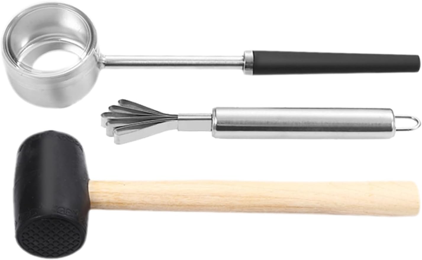 Coconut Opening Tool Set for Cracking Hard Shells Stainless Steel with Rubber Mallet and Comfortable Grip, Sturdy Coconut Hole Punch Tool for Outdoor Picnics and Home Use